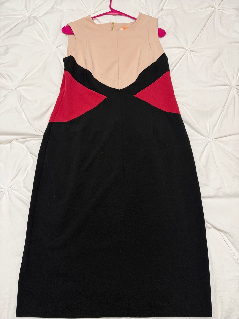 Calvin Klein Nude, Black & Red Colorblock Midi Sheath Dress